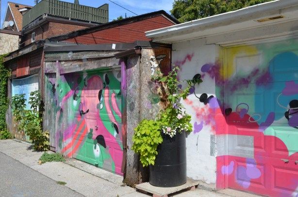 garage doors with murals in Croft street 