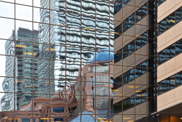 reflections in glass windows downtown