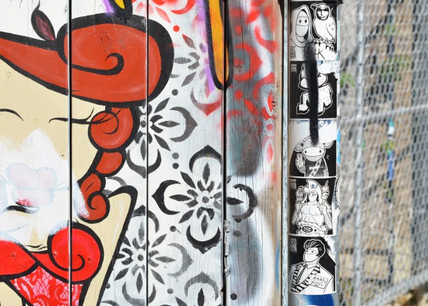 urban ninja squadron stickers on a post 