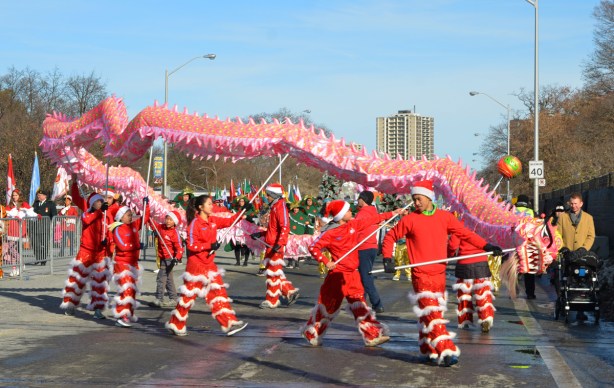 Chinese snake dancers in Santa Claus parade 