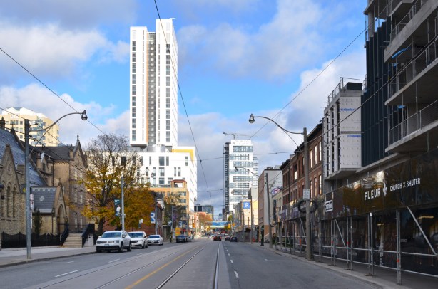 looking north up Church Street from Shuter towards Ryerson University
