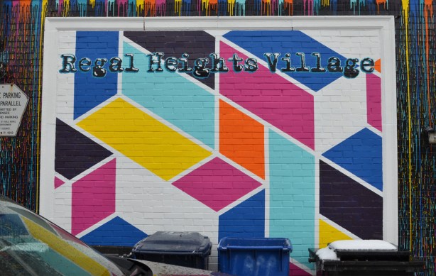 middle part of the Regal Heights mural, geometric shapes in bright colours