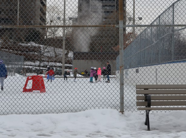 children skating on outdoor rink at Ramsden Park 
