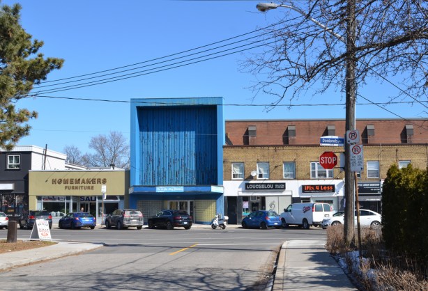 stores on Donlands Ave as well as a studio with a large blue store front 