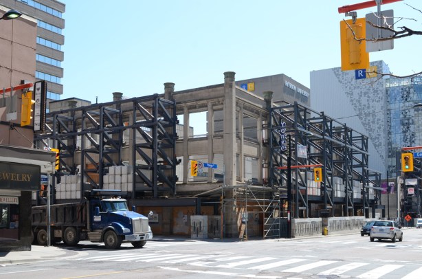 building on south east corner of Yonge and Gerrard is being demolished except for the facade which is being preserved
