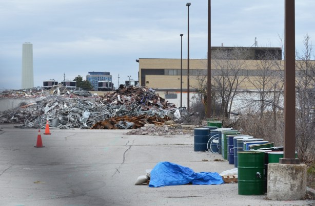piles of metal from demolition of building 