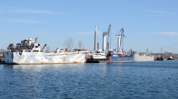 boats parked in the shipping channel