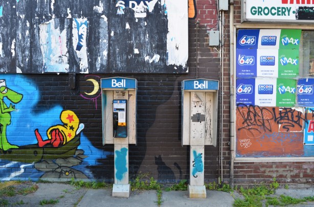 two old Bell telephone booths