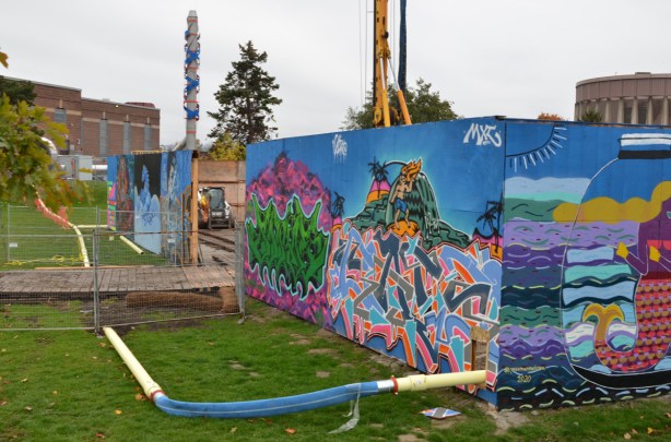 mural on hoardings near Ashvridge Bay water treatment facility, wallnoize project,