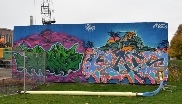 mural on hoardings near Ashvridge Bay water treatment facility, wallnoize project,