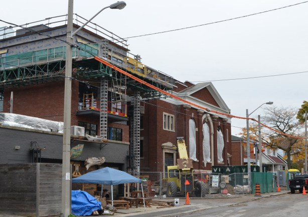 large old brick church, Temple Baptist church, is being redeveloped as residences, plus an addition added to one side of it 