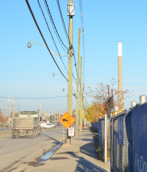 dump truck on road in Port Lands, construction