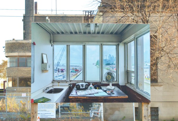 large photo being displayed outside at Port Lands, part of Framework exhibit by Vid Ingelevics and Ryan Walker