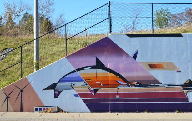 west end, part of a mural by Mediah IAH Digital, train underpass on Finch Ave in Scarborough