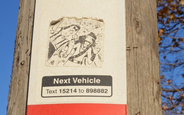 an old urban ninja squadron tbonez sticker on a ttc pole 