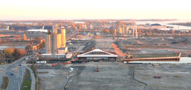 cherry street bridge and portlands from above