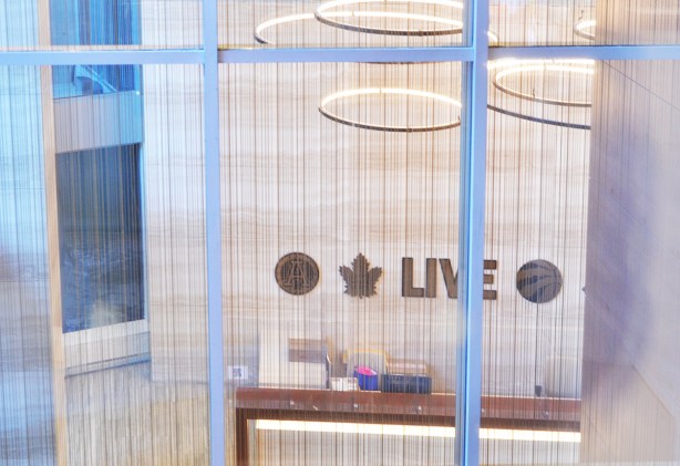 looking into window of MLSE entertainment, from above, 