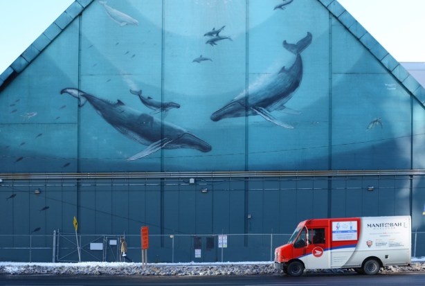 whale mural on the side of Redpath sugar warehouse