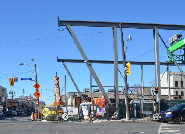 metal support beams for construction of new Avenue Road subway station, Crosstown 