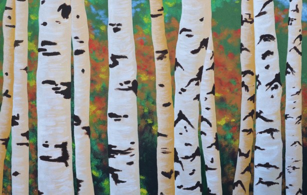 mural of birch tree trunks