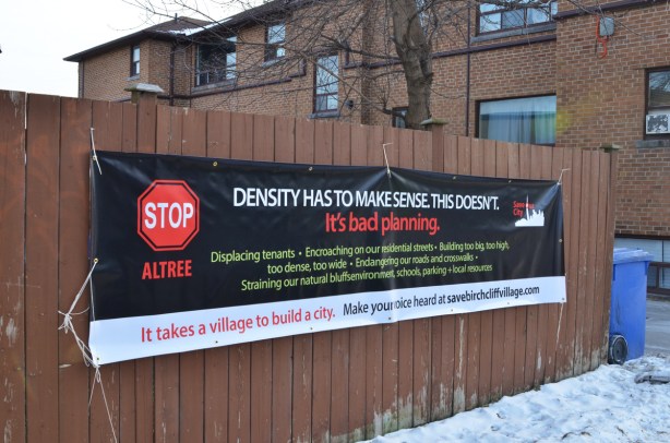 banner, density has to make sense, protest agains Atlree developers and their plan to redevelop Lenmore Court