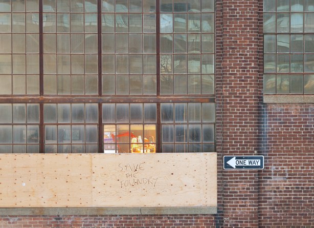 glass windows of the old foundry building