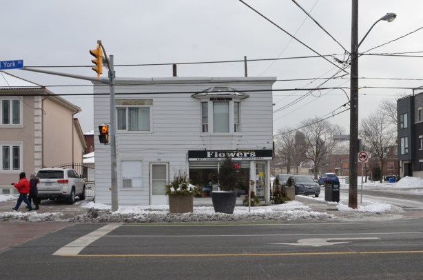 old square white building on Royal York Road, now a flower shop, 