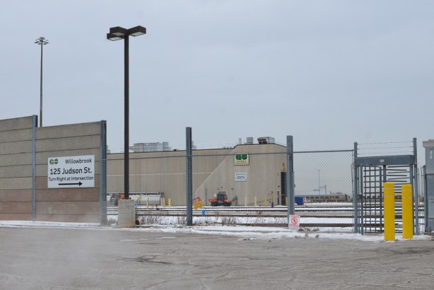 outer wall of Willowbrook GO facility in Mimico. Large walls, 