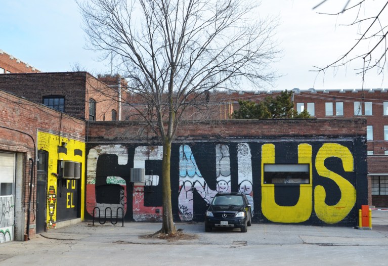 large mural that is the word genius