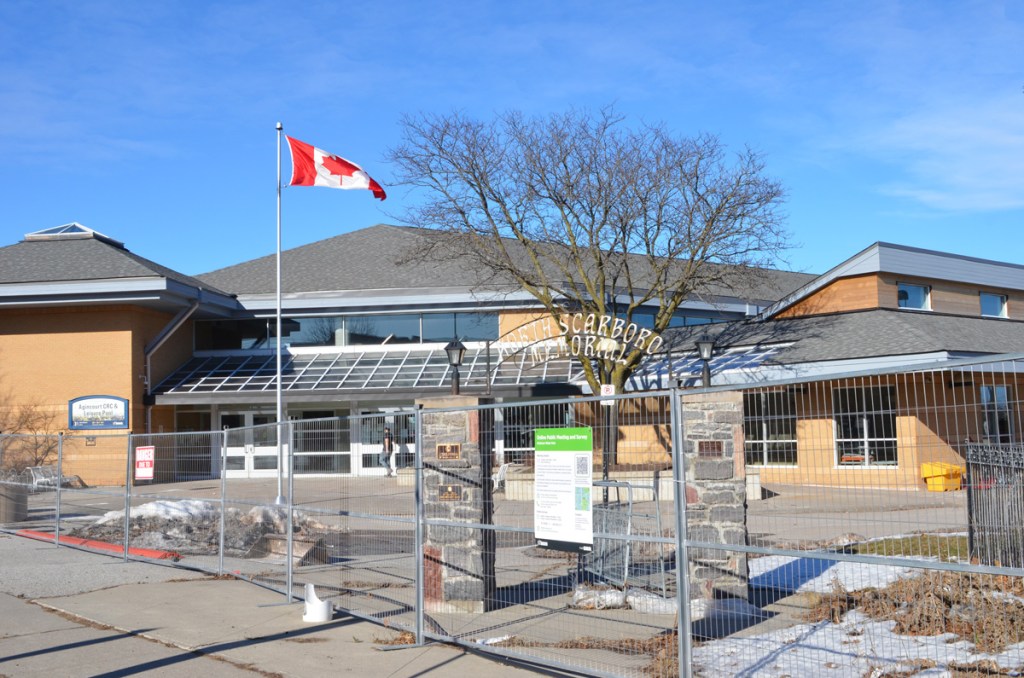 old gate in front of North Scarborough Memorial centre, now renamed, indoor swimming pool