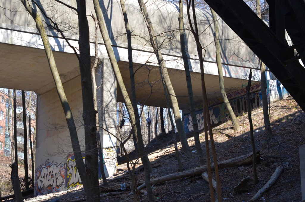 TTC subway bridge from below on Rosedale Valley Road
