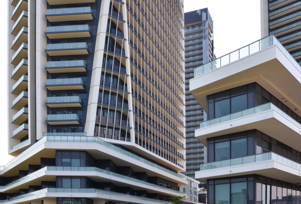 glass and steel condo development at garrison common