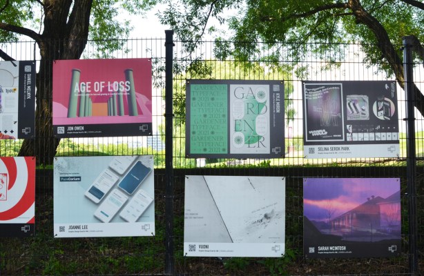 last six panels in graduating students art exhibit, OCADU, graphic design and illustration, work by Jon Owen, Joanne Lee, Kyle Miron, Vuoni, Selina Serok Park, Sarah McIntosh