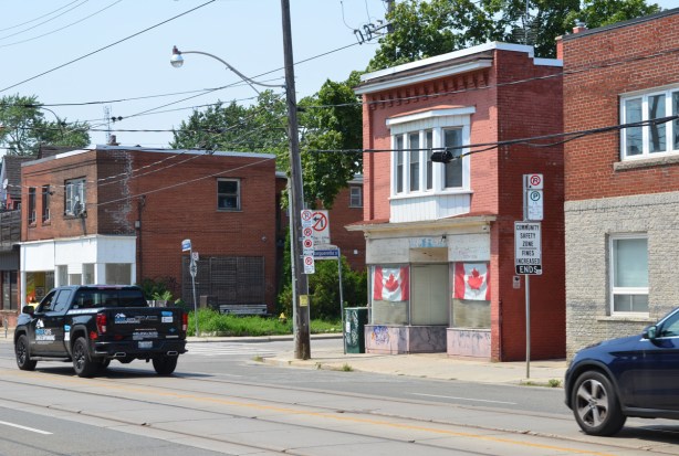 College street near Lansdowne, brick buildings on north side of street 