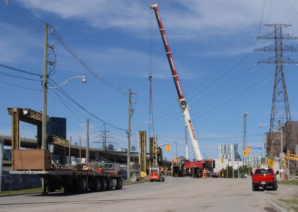 very large crane on Don Roadway, Gardiner demolition