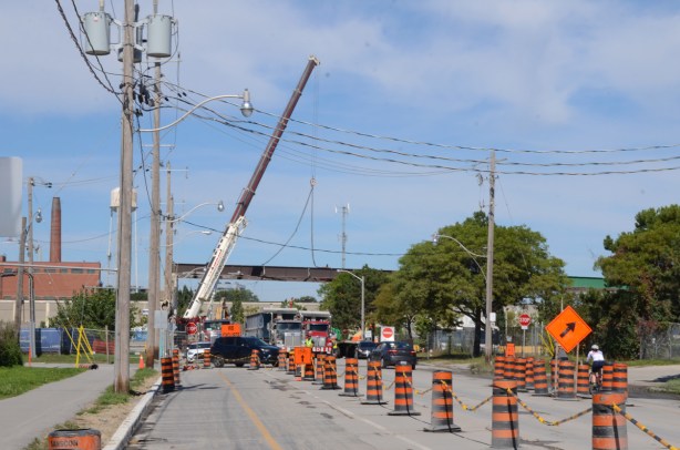 looking north on Saulter street towards demolition work on the gardiner