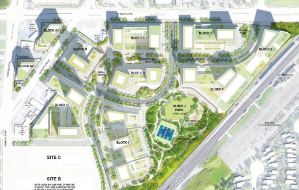 drawing of plan for Scarborough Junction Masterplan redevelopment at Kennedy and St. Clair, from Urban Toronto,