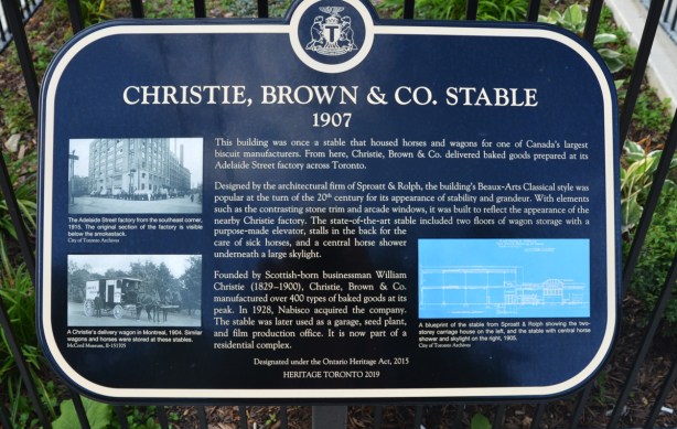 historic plaque for Christie, Brown and company stables at 95 Berkeley street