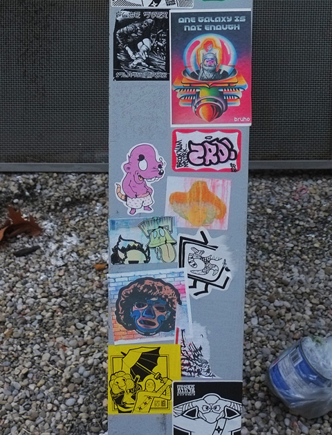 stickers on metal pole, sketchrat, urban ninja squadron, 