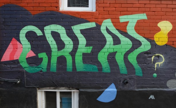 a mural with a large word that says great