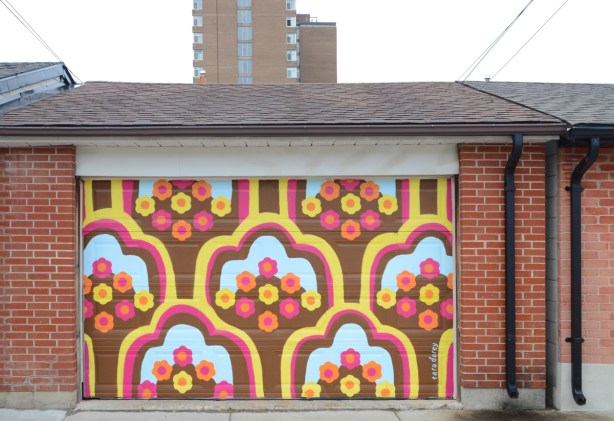 floral wallpaper like design on a garage door by Tara Dorey