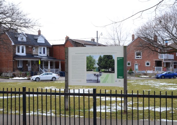 sign in Wadsworth park describing the community and the tree species