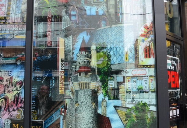 close up of picture in window of The Kensary, Toronto landmarks, Casa Loma, Roy Thomson Hall, 