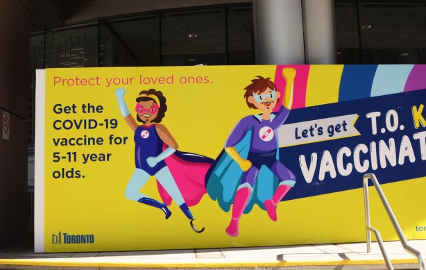 city of Toronto banner promoting vaccination of kids against covid