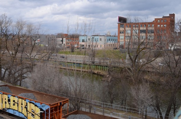 view across Don River in early spring, just north of Queen Street