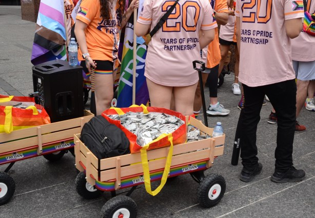 two wagons full of trojan condom packages
