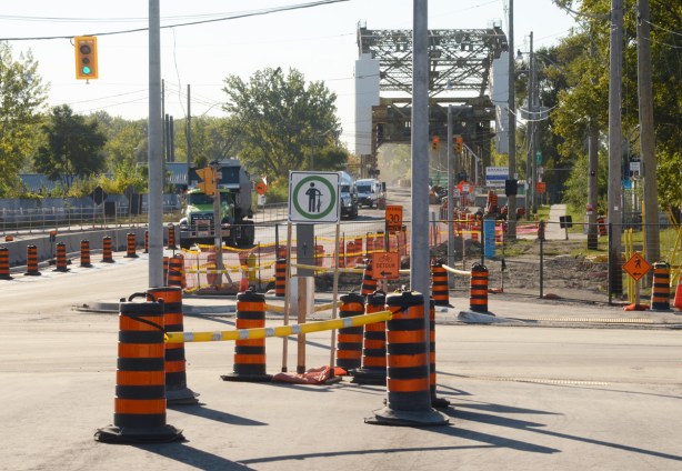 looking south at Cherry Street to lift bridge that is being refurbished