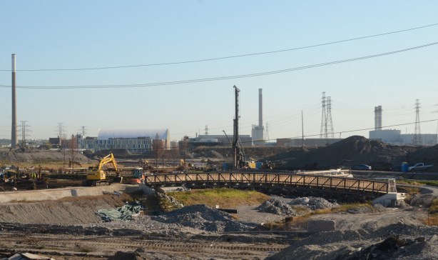 port lands redevelopment, noew pedestrian bridge over new water channel that is being created