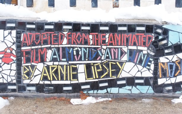 Almonds and wine mosaic title panel, based on the animated film by Arnie Lipsey