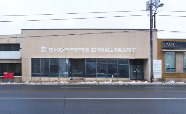 old empty Shoppers Drug Mart on Bathurst with ghost sign